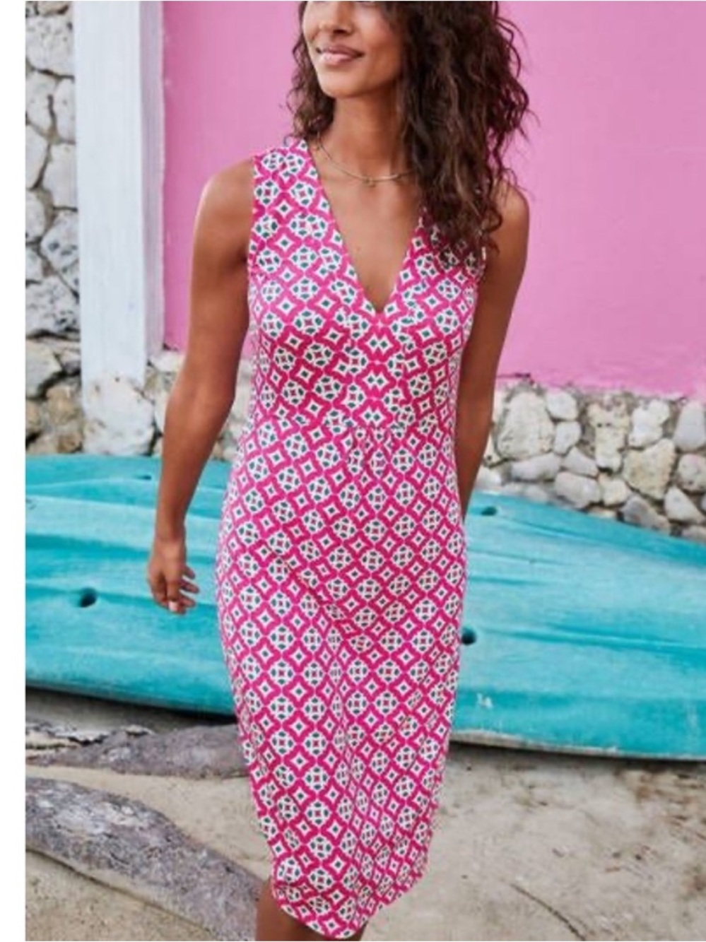 BODEN Eden Pink Geo Jersey Dress Size US 10 EUC